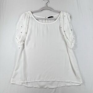 RolyPoly White Blouse With Pearl And Bling Small Bohemian Semi Sheer Elegant EUC